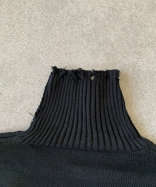 セーター ニット デストロイ加工ビッグシルエットタートルネックニット