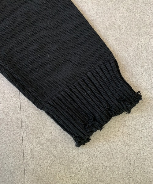 セーター ニット デストロイ加工ビッグシルエットタートルネックニット