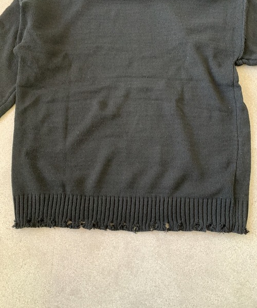 セーター ニット デストロイ加工ビッグシルエットタートルネックニット