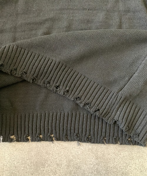 セーター ニット デストロイ加工ビッグシルエットタートルネックニット