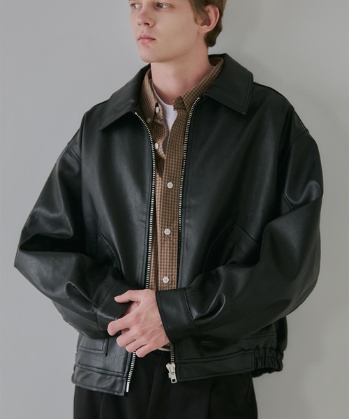 革ジャン ライダース OSKR別注 シンセティックレザーショートブルゾン