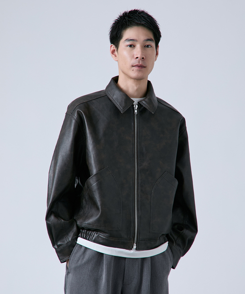 革ジャン ライダース OSKR別注 シンセティックレザーショートブルゾン