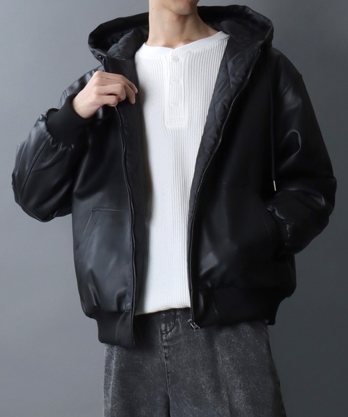 SITRY（シトリー） ブルゾン アウター Synthetic Leather Zip Hoodie