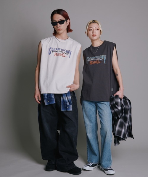 「POWER TO THE PEOPLE」 ノースリーブトップス M チャコール メンズ_画像6