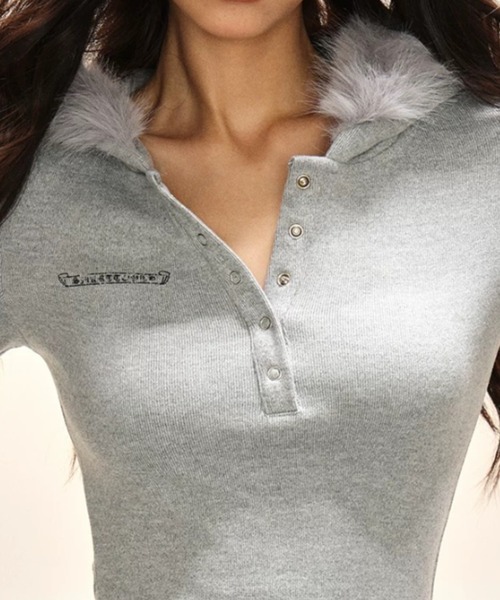 DIAVEL パーカー Y2K裏起毛エンジェルプリントフェイクファーフーディ