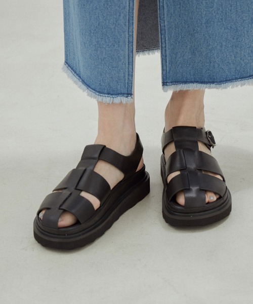 「MOHI」 フラットサンダル 38 ブラック レディース_画像2