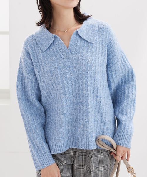 Luna Blue ルナブルー　スニファニーセーター＆トップス　S BELLUNA PLUS（ベルーナプラス） ニット セーター スキッパー衿編地