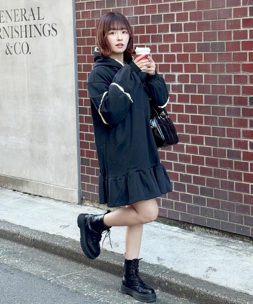 frunco ワンピース 裏起毛フリルスエットパーカーワンピ : ZOZOTOWN