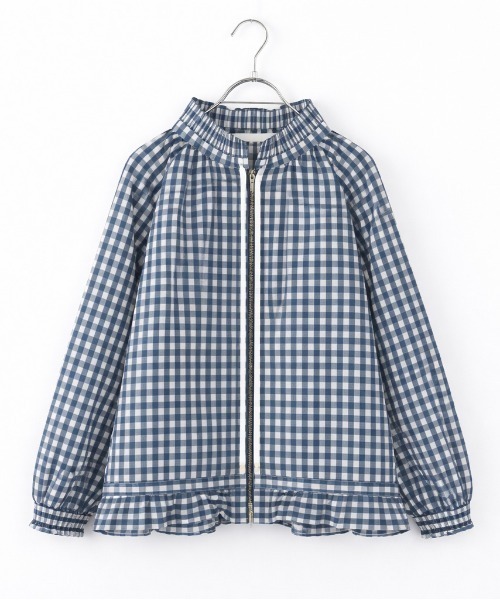 ブルゾン アウター gingham check pleats frill blouson レディースの画像