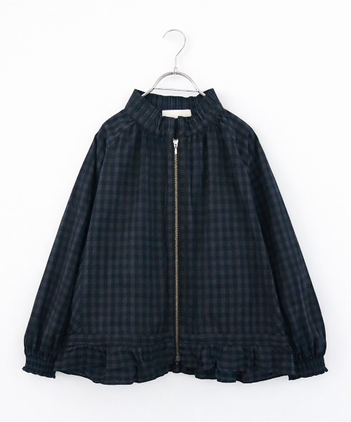 ブルゾン アウター gingham check pleats frill blouson レディースの画像