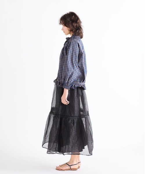 ブルゾン アウター gingham check pleats frill blouson レディースの画像