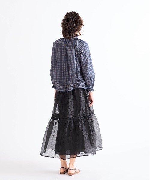 ブルゾン アウター gingham check pleats frill blouson レディースの画像