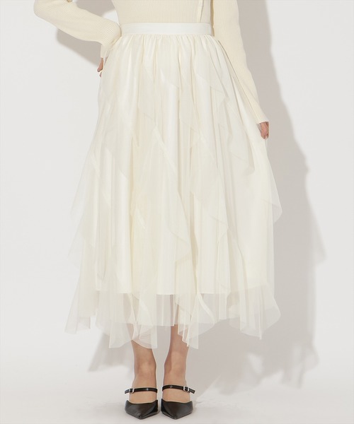 アンドクチュール ラッフルフリルチュールスカート ホワイト AND COUTURE（アンドクチュール） ロング スカート ラッフルフリル