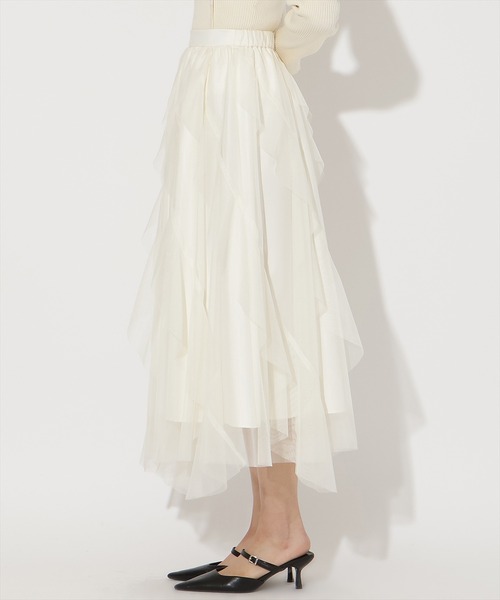 アンドクチュール ラッフルフリルチュールスカート ホワイト AND COUTURE（アンドクチュール） ロング スカート ラッフルフリル