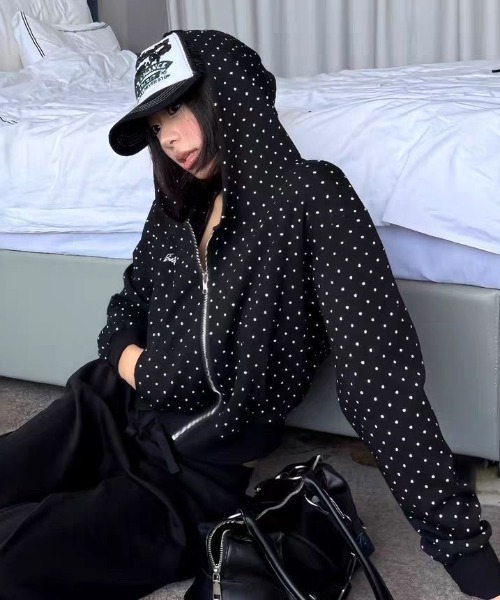 「LADY LIKE」 「DIAVEL」ジップアップパーカー M ブラック レディース_画像9