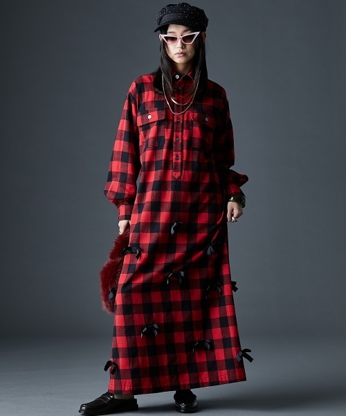 「GEVS.」 シャツワンピース M レッド レディース_画像4