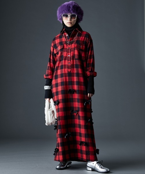 「GEVS.」 シャツワンピース M レッド レディース_画像6