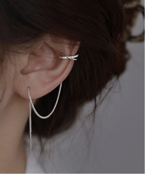 MASHIRO ピアス シンプルイヤーカフドロップチェーンシングルピアス(MA