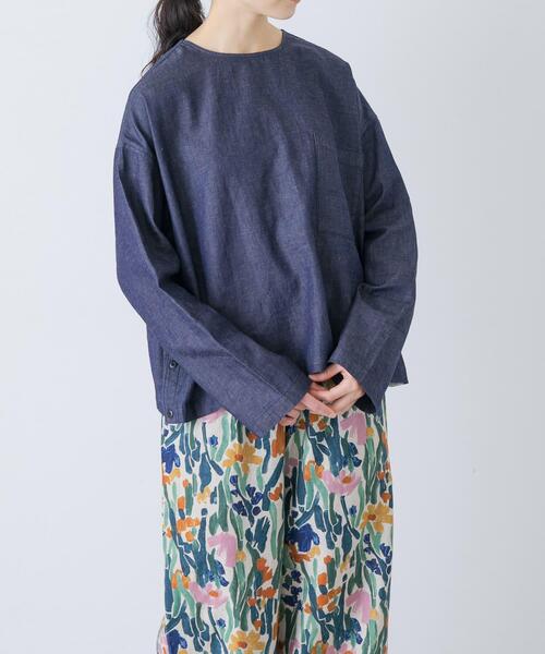かぐれ リネンシャツ ブラウス シャツ 綿麻デニムプルオーバー