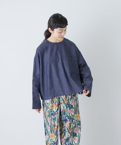 かぐれ ブラウス シャツ 綿麻デニムプルオーバー レディース