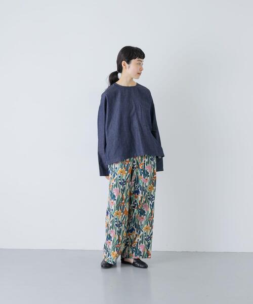 かぐれ ブラウス シャツ 綿麻デニムプルオーバー レディース