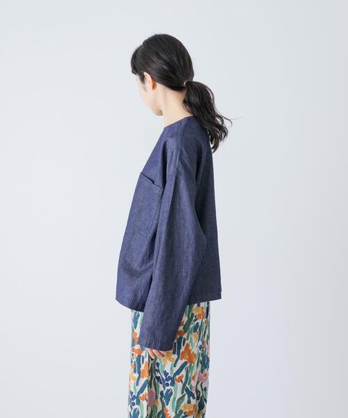 かぐれ ブラウス シャツ 綿麻デニムプルオーバー レディース