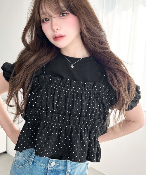OHGA】【ドット柄】パフスリーブ フリル 半袖トップス 美品 OHGA 
