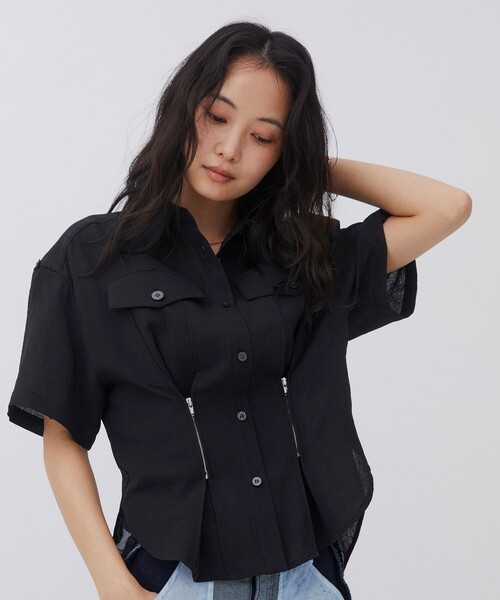 uvカット ブラウス シャツ 「数量限定WEB限定カラーあり！」シェイプタックウエストシャツ｜ウォッシャブル/細見え/防シワ/半袖/夏服 レディースの画像