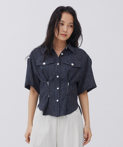 uvカット ブラウス シャツ 「数量限定WEB限定カラーあり！」シェイプタックウエストシャツ｜ウォッシャブル/細見え/防シワ/半袖/夏服 レディースの画像