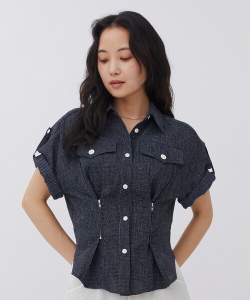 uvカット ブラウス シャツ 「数量限定WEB限定カラーあり！」シェイプタックウエストシャツ｜ウォッシャブル/細見え/防シワ/半袖/夏服 レディースの画像
