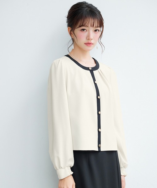 「SAISON DE PAPILLON」 長袖ブラウス L ネイビー レディース_画像2