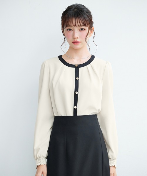 「SAISON DE PAPILLON」 長袖ブラウス L ネイビー レディース_画像6