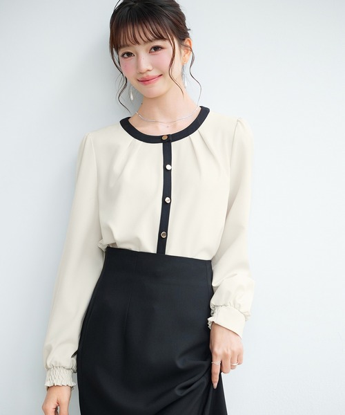 「SAISON DE PAPILLON」 長袖ブラウス L ネイビー レディース_画像7
