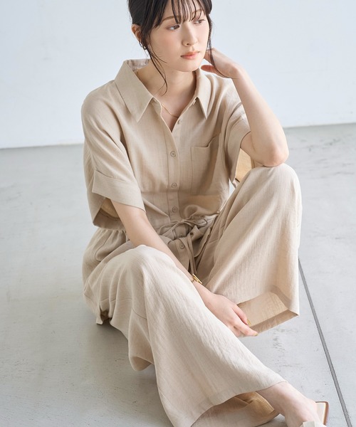 麻リネンシャツパンツ２点セット meilmada セットアップ 麻混シャツ×パンツ 2点SET レディース
