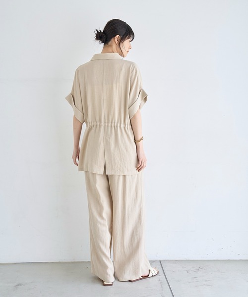 麻リネンシャツパンツ２点セット meilmada セットアップ 麻混シャツ×パンツ 2点SET レディース