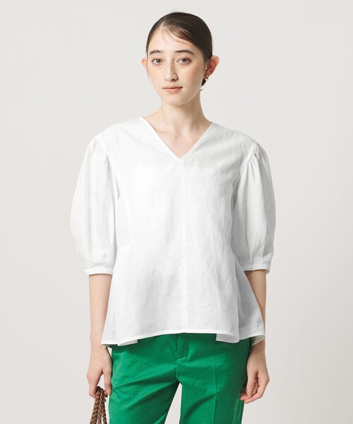 【極美品】UNITED ARROWS リネンシャツ　ホワイト UNITED ARROWS（ユナイテッドアローズ） ブラウス シャツ 半袖 リネン