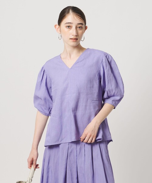 【ユナイテッドアローズ】リネン100% ラベンダーパープル　シャツ 38 UNITED ARROWS（ユナイテッドアローズ） ブラウス シャツ 半袖 リネン