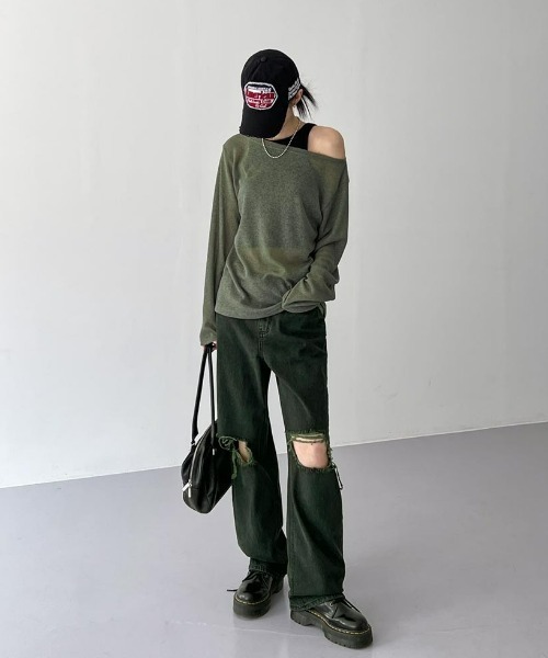 「BLACKUP」 長袖カットソー FREE カーキ レディース_画像5