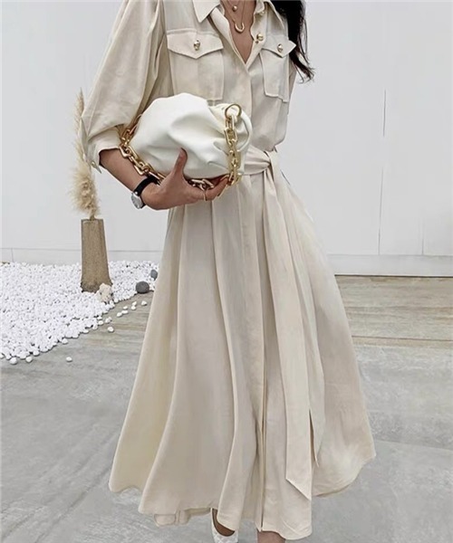 ワンピース ゴールドボタン ウエストタックベルト付前開きロングワンピース Zozotown Paypayモール店 通販 Paypayモール