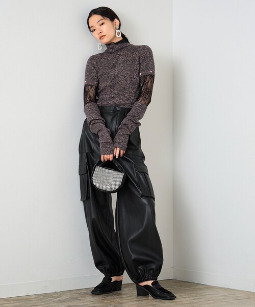 Ray BEAMS レーストップス Ray BEAMS tシャツ / ストレッチ レース ハイネック トップス