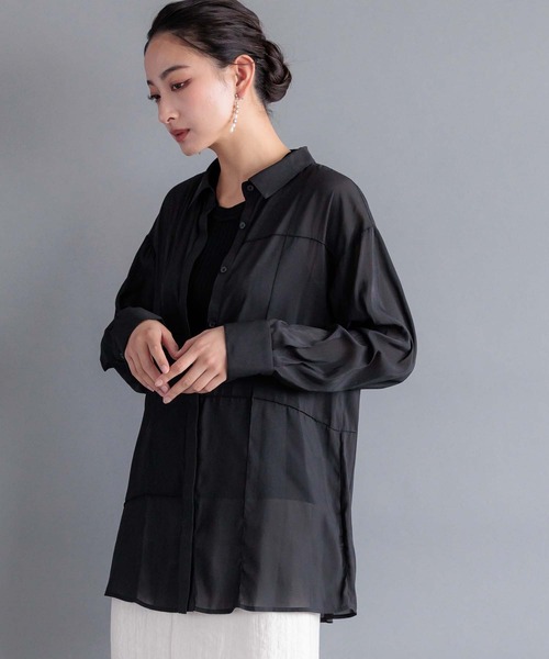 ブラウス シャツ スライトグロスピンタックシャツ レディース Anside ブラウス シャツ スライトグロスピンタックシャツ