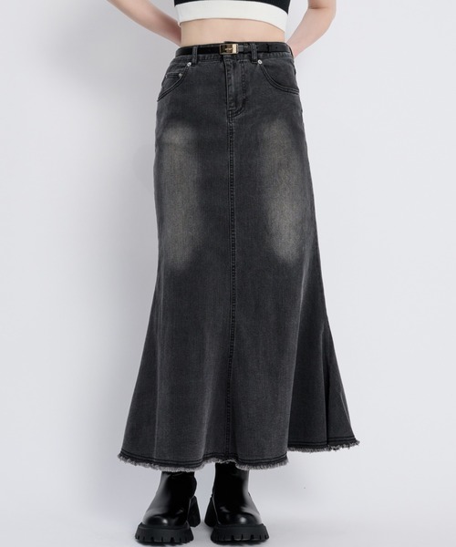 スカート Belt Fringe Tweed Mermaid Skirt Crayme Crayme, Belt Fringe Tweed Mermaid Skirt