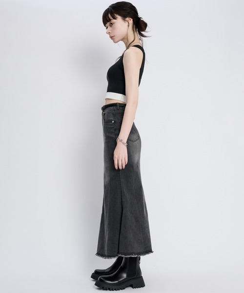 adree（アドリー） デニムスカート fringe denim stretch mermaid long