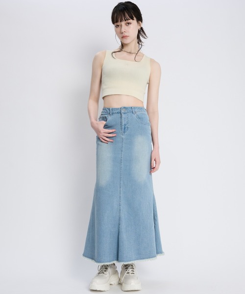 adree デニムスカート fringe denim stretch mermaid long skirt