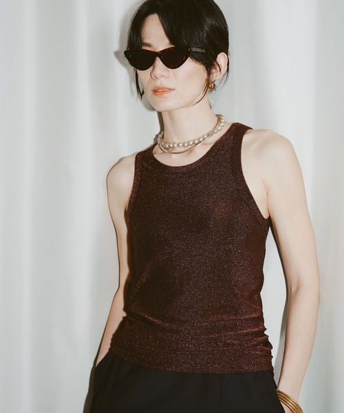 タンクトップ ノースリーブ Glitter tank top / カップ付き
