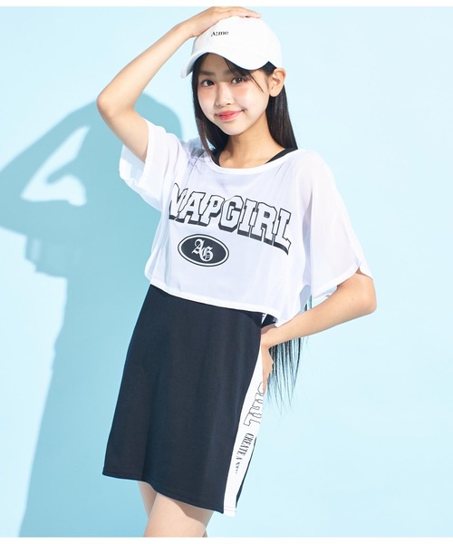 ワンピース シアーTシャツ×サイドラインタンクワンピースSET キッズ 