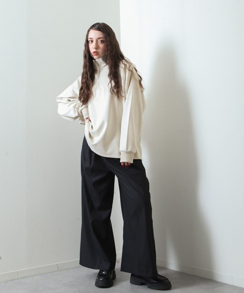 Nilway（ニルウェイ） tシャツ スエード ハーフジップ 長袖 薔薇 刺繍