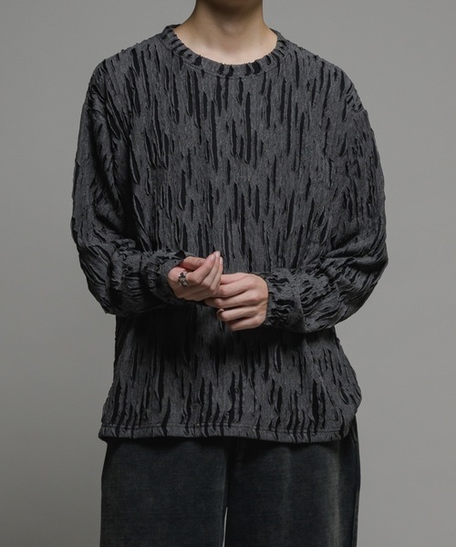 Casper John tシャツ Striped crepe long T-shits/楊柳ロンT