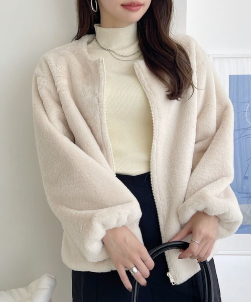 TREOVER ノーカラーコート コート ふわふわソフトタッチエコファー