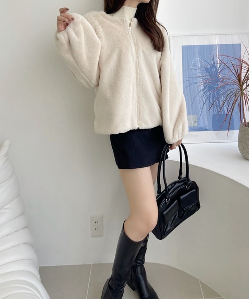 TREOVER ノーカラーコート コート ふわふわソフトタッチエコファー